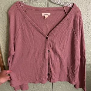 Madewell Mauve Relaxed Fit Cropped Waffle Cardigan Size Small.